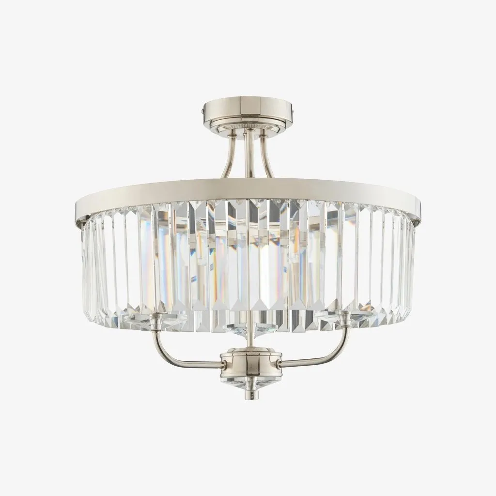 Beveline 3 Light Round Semi Flush - Faceted Cut Glass Shade Metal Finish for Hallways and Bedrooms KL1833