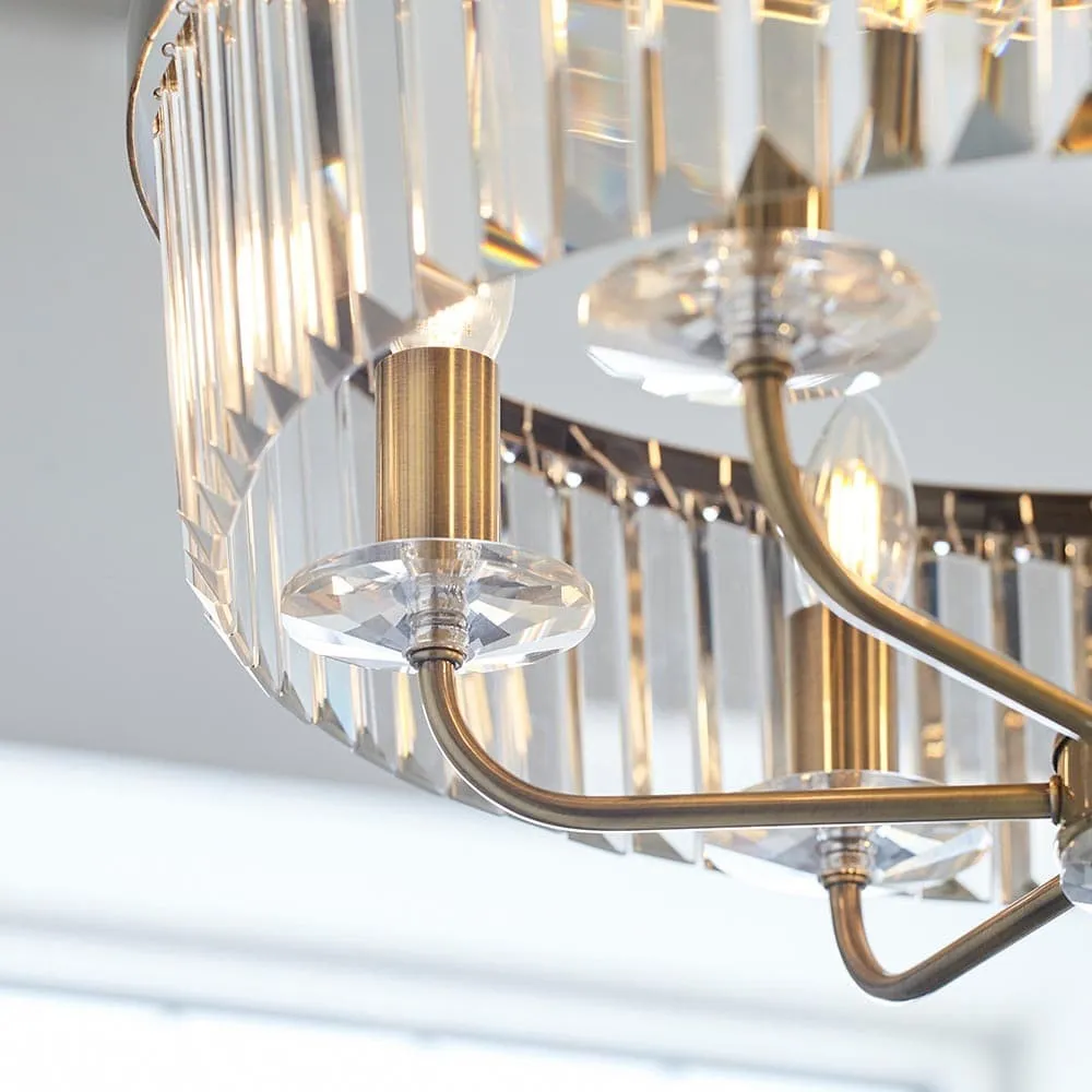 Beveline 6 Light Round Pendant - Cut Glass Shades Elegant Metal Frame for Dining Kitchen Island KL1823