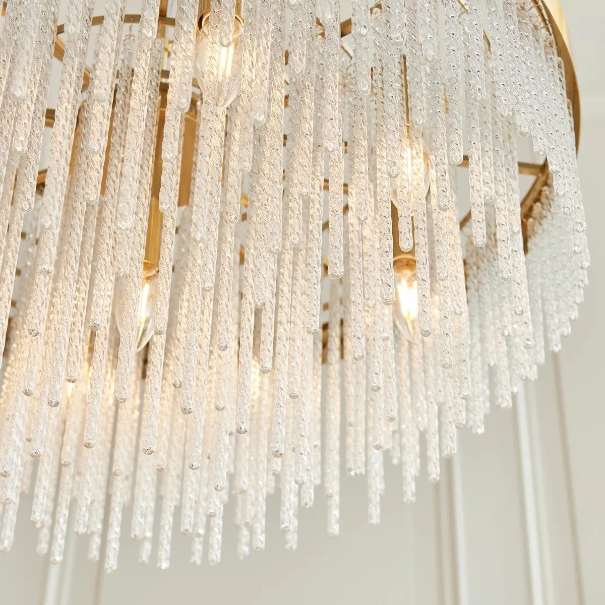 Cavara Multi-Tier Glass Rod Chandelie - Tiered Brass Pendant for Dining and Entry KL1834