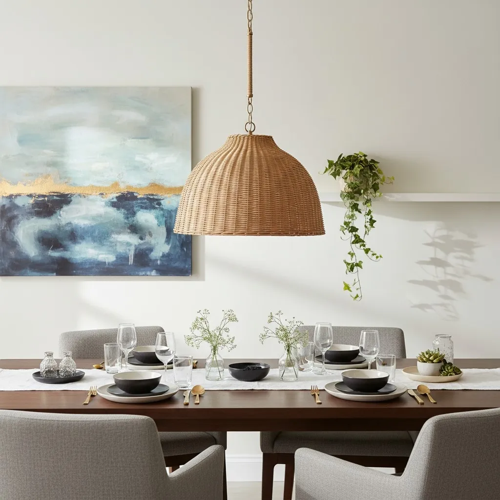 Welanery Dome Pendant Light - Modern Rattan Shade Lamp for Dining Room KL2391