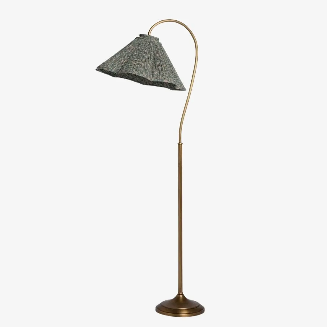 Veslin Elegant Floral Gooseneck Floor Lamp - Floral Linen Shade Lamp for Living Room A14