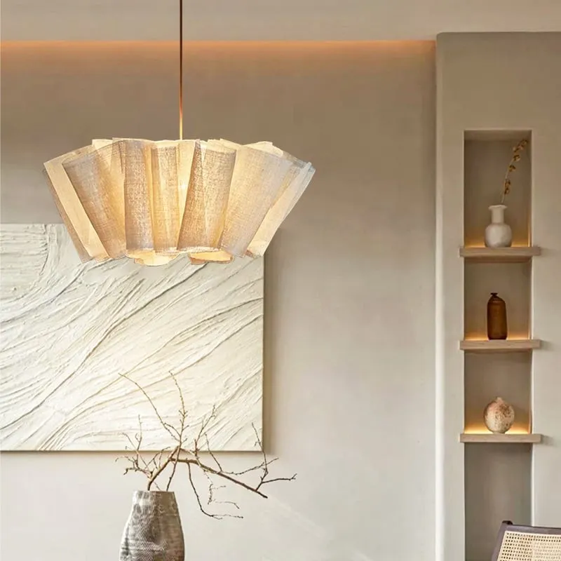 Pleated Linen Fabric Pendant Light – Nordic Layered Fabric Shade Lighting KL1212