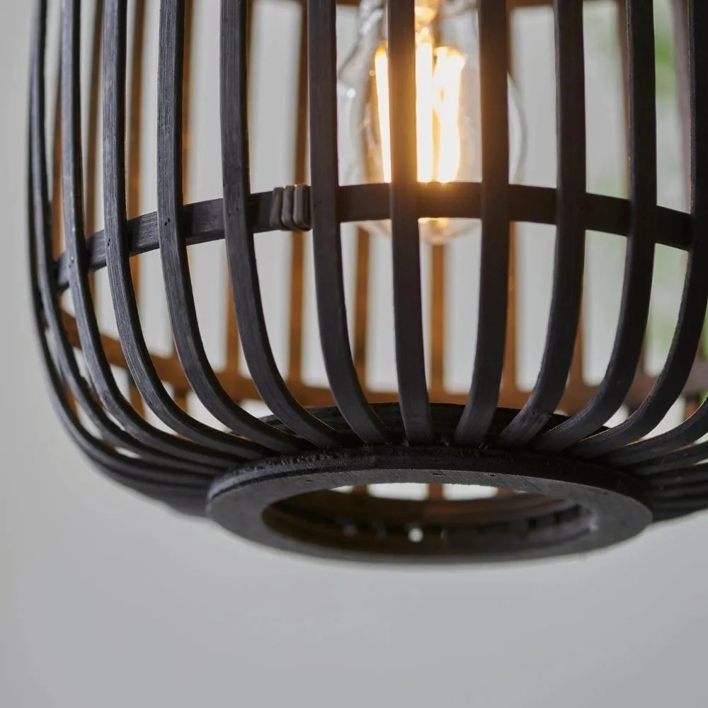 Yumeko Adjustable Bamboo Pendant Lamp - Natural Cage Pendant Light Perfect for Living & Dining Rooms KL1954
