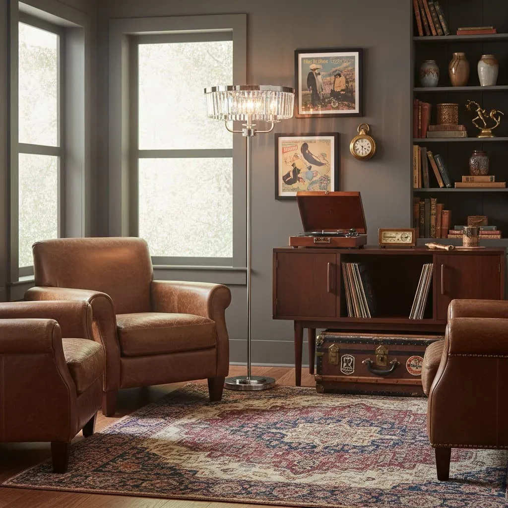 Beveline 3 Light Round Floor Lamp - Faceted Cut Glass Shades Classic Metal Finish For Living Rooms KL1828