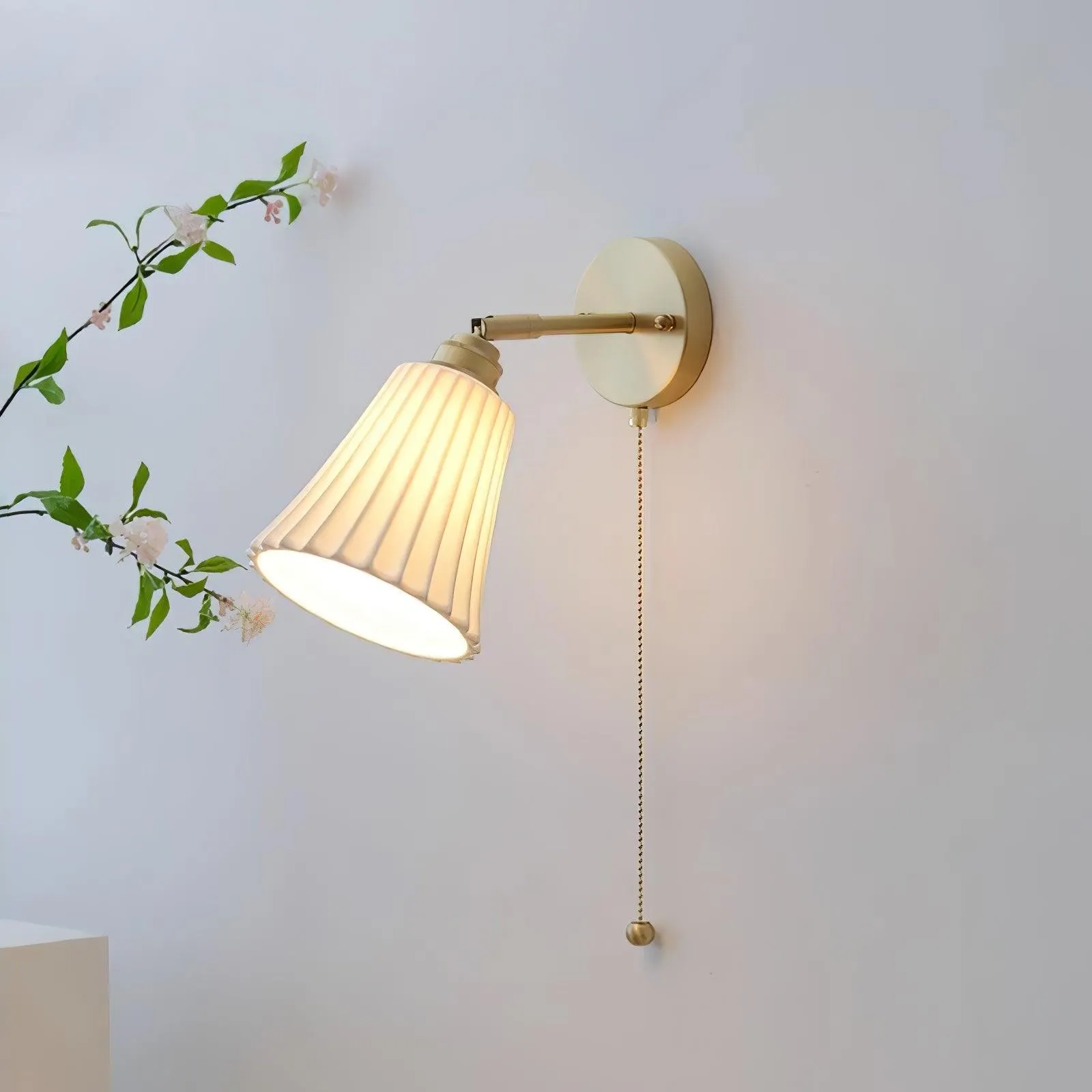 Modern Pull Cord Metal Ceramics Indoor Wall Lamp for Bedroom KL717