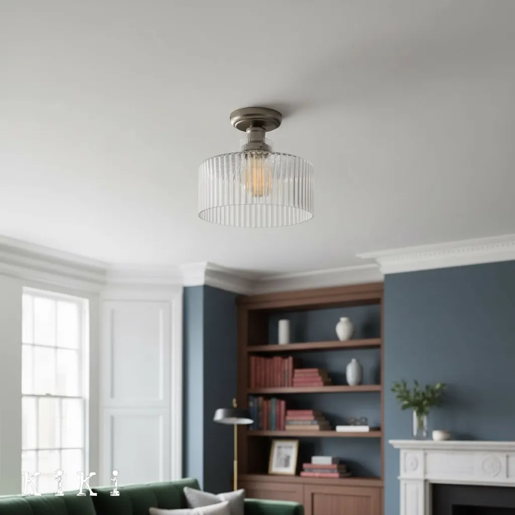 Ribora Ribbed Glass Flush Mount Ceiling Light - Industrial Vintage Style Indoor Lighting KL2203