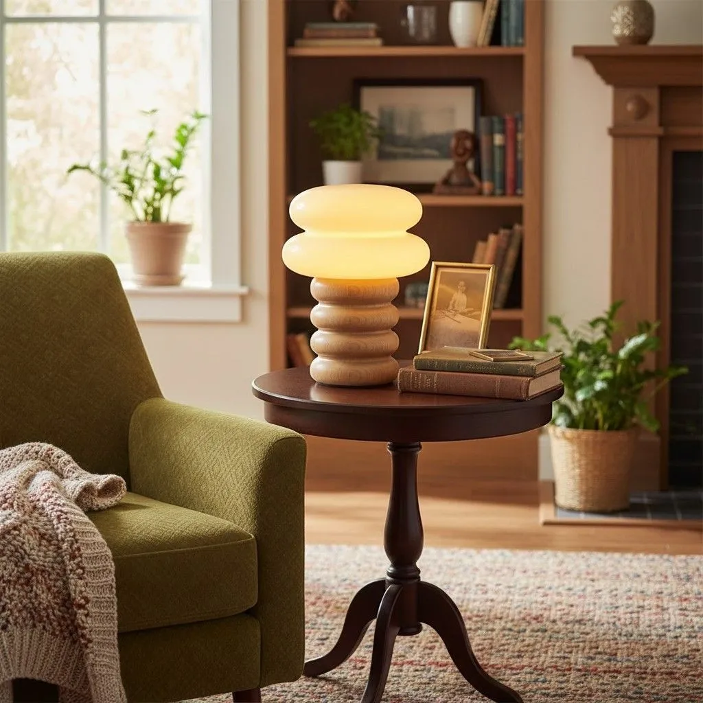 Auralume Refined Wood and Glass Table Lamp - Decorative Light for Bedroom and Office KL2115