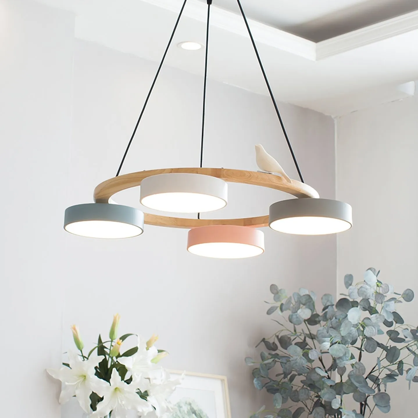 Nordic Wooden Bird Creative Round Chandelier KL775