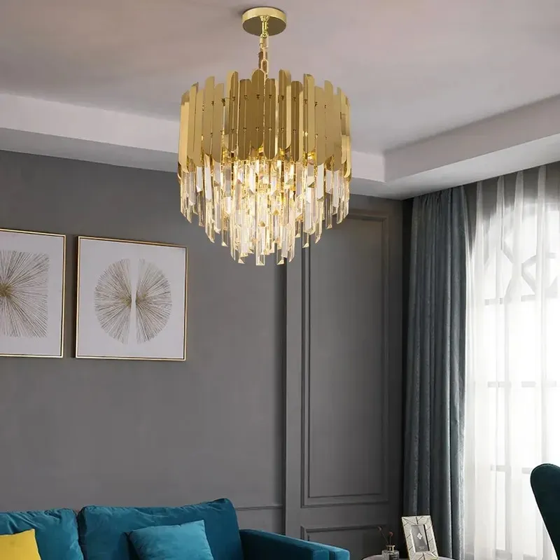 Modern Brass Crystal Chandelier