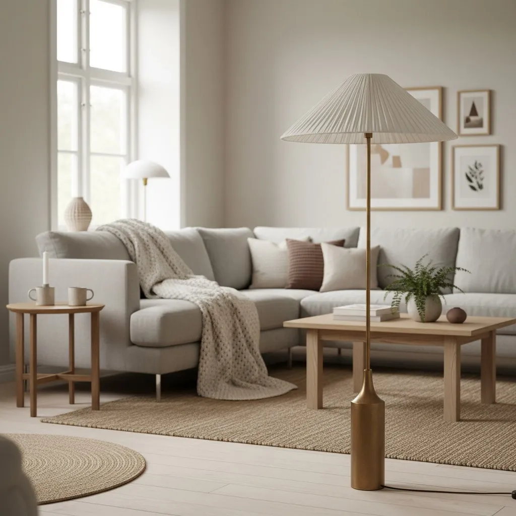 Linen Scalloped Floor Lamp – Soft Linen Pleats with Refined Metal Base KL1535