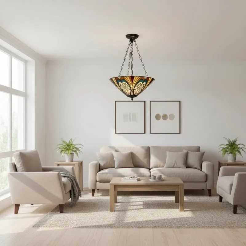 TF Hector Ceiling Light - Handcrafted Stained Glass Design Semi‑Flush or Pendant Fixture for Home KL1974