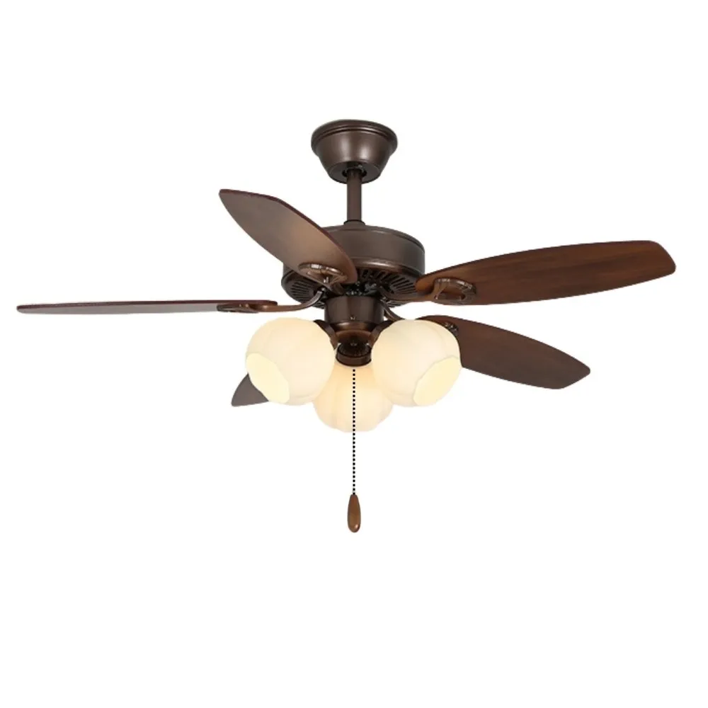 Vintage Wooden 5 Blade Ceiling Fan With White Glass Ball Lampshade KL949