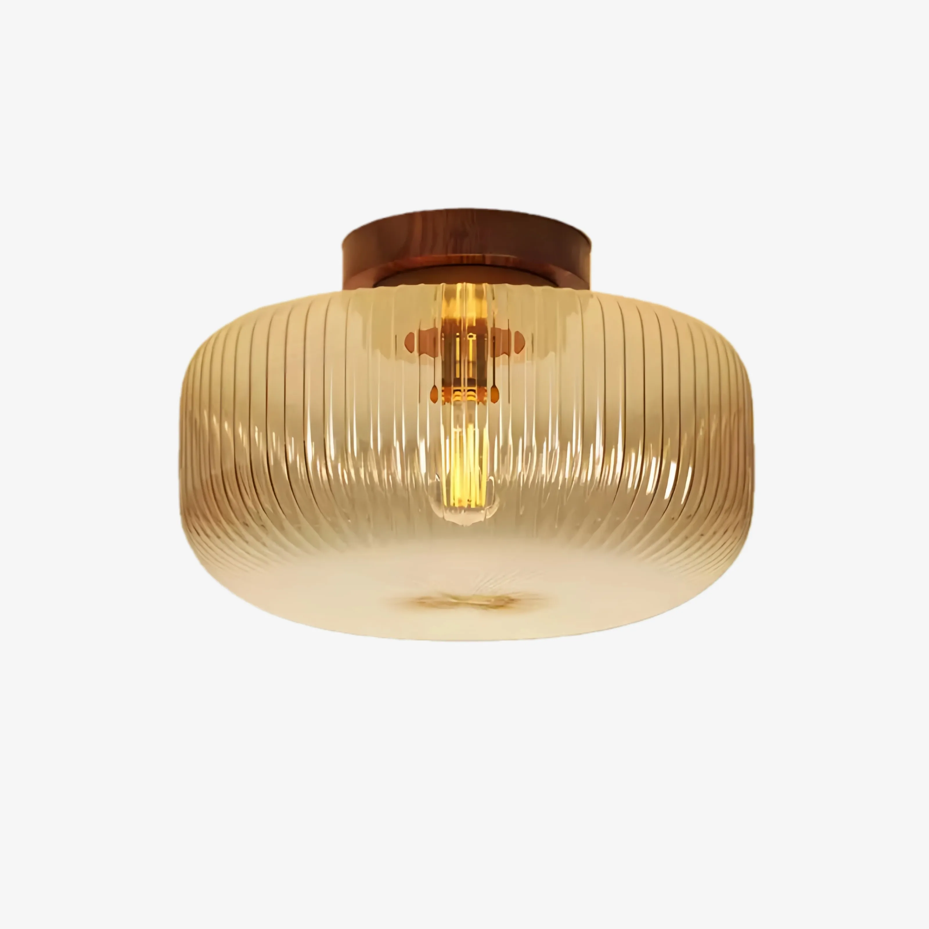 Amberflow Ribbed Glass Ceiling Light - Rustic Modern Lamp for Living Room or Entryway KL2231