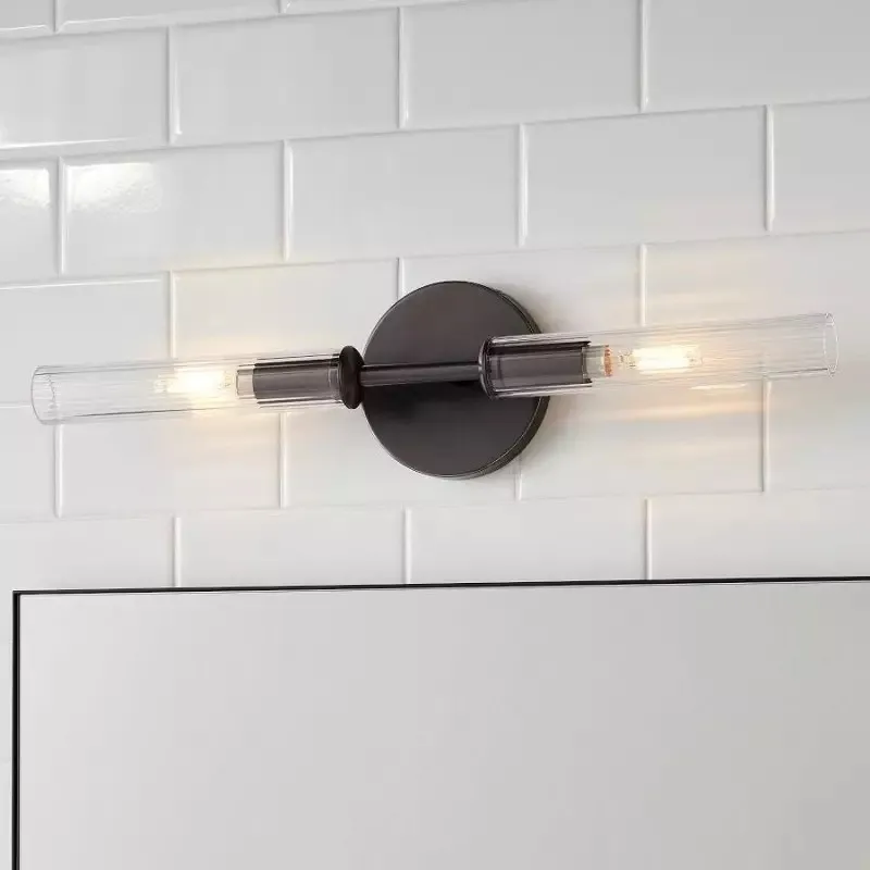 Alice Rustic Transparent Cooper Ribbed Glass Double Tube Sconce KL1121