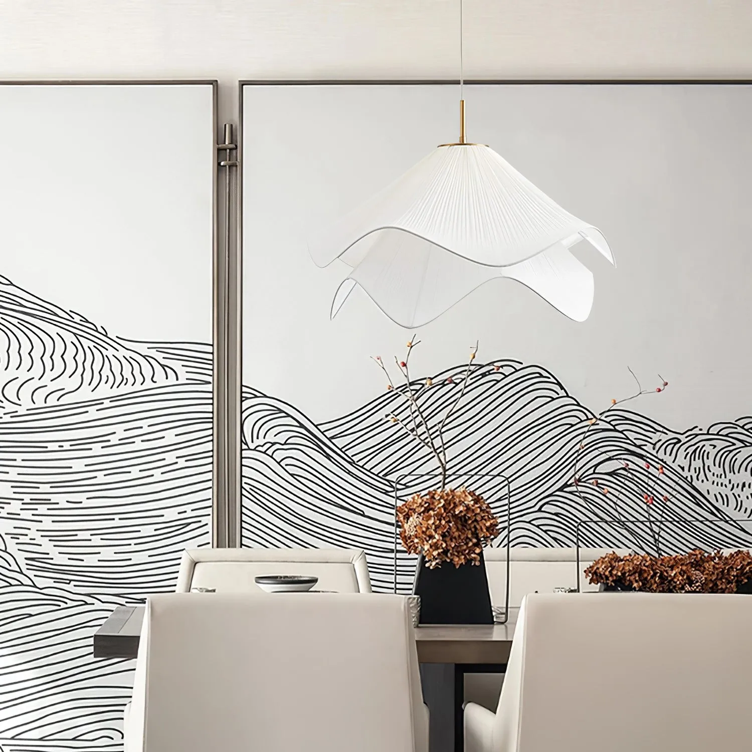 Ethereal Bloom Sculptural Fabric Pendant Light – Modern Floral-Inspired Lighting for Dining & Living Space KL1160