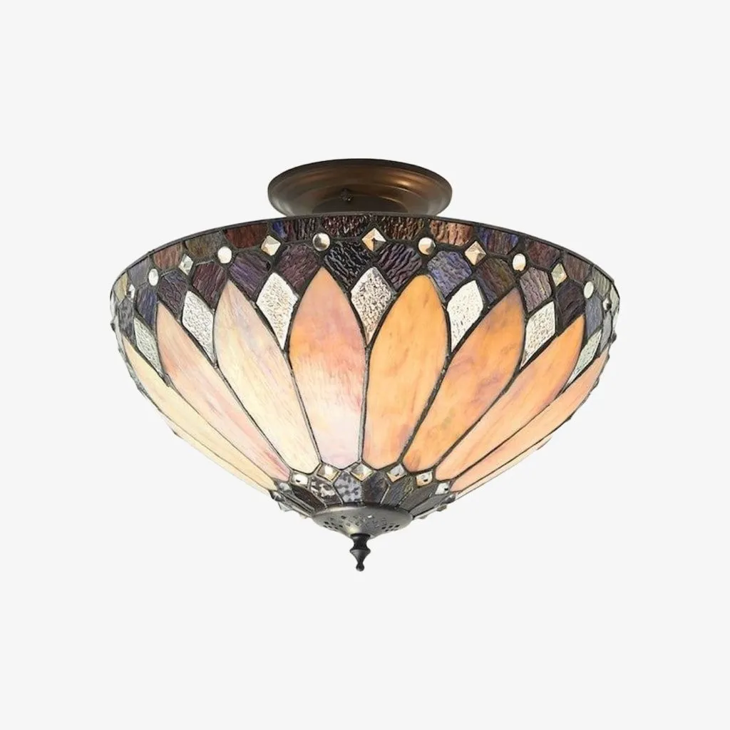 TF Brooklyn Tiffany Semi-flush Ceiling Light - Geometric Glass Shade for Hallways or Living Rooms KL2000