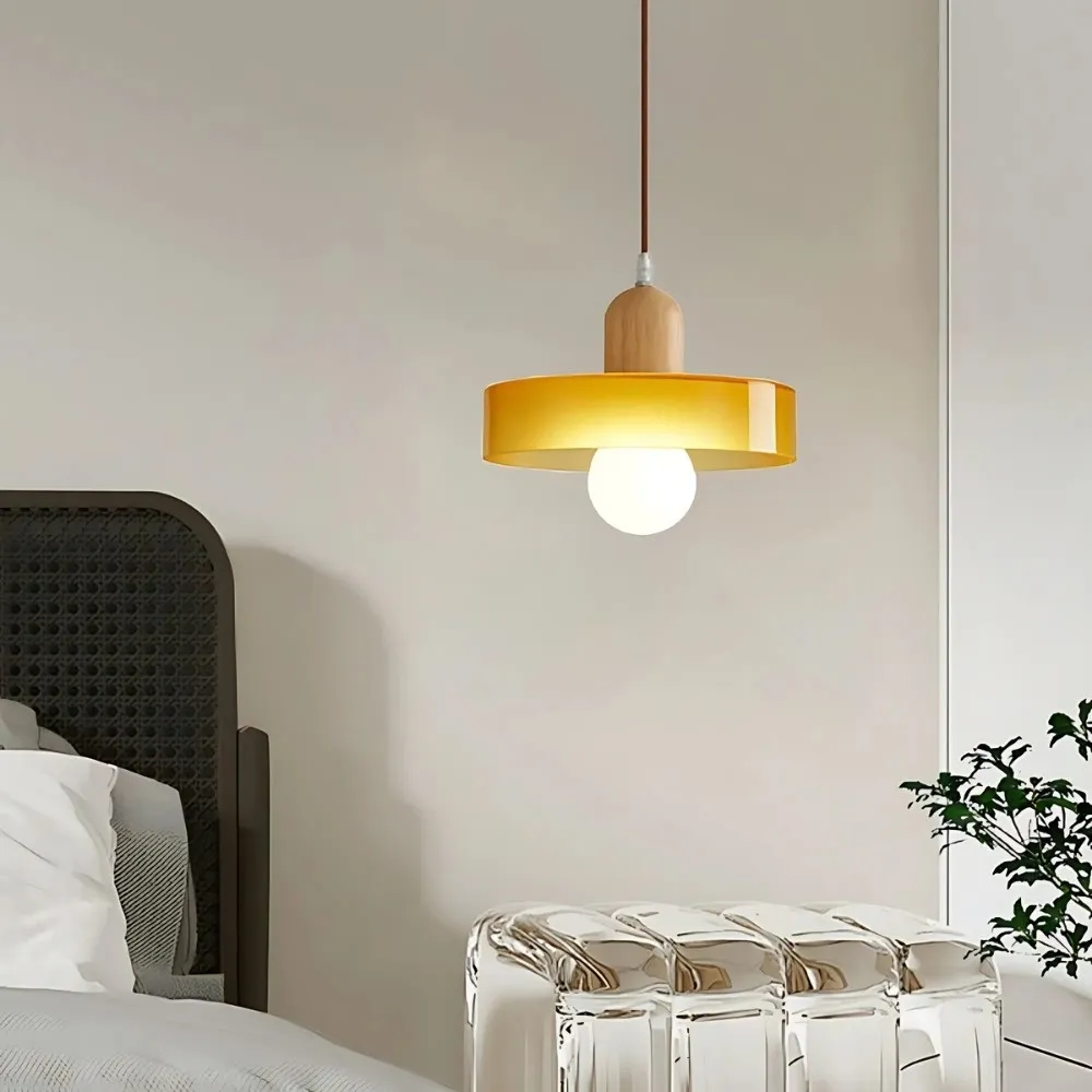 Modern Nordic Disc Orb Glass Wood Pendant Light KL884