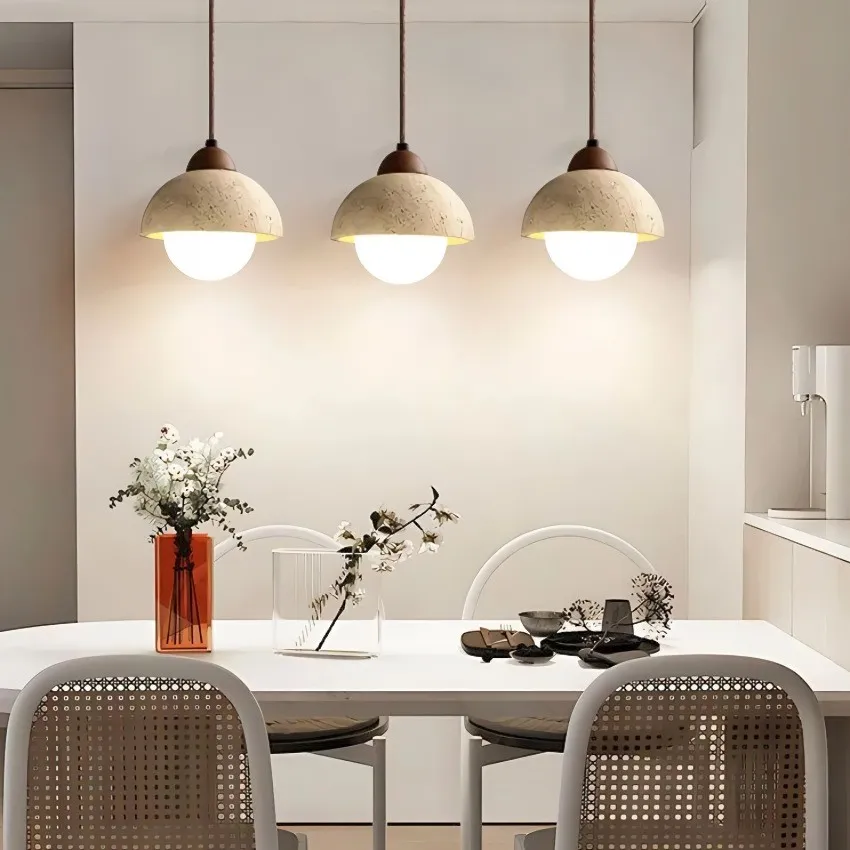 Traditional Japanese Travertine Wood Pendant Lamp KL710
