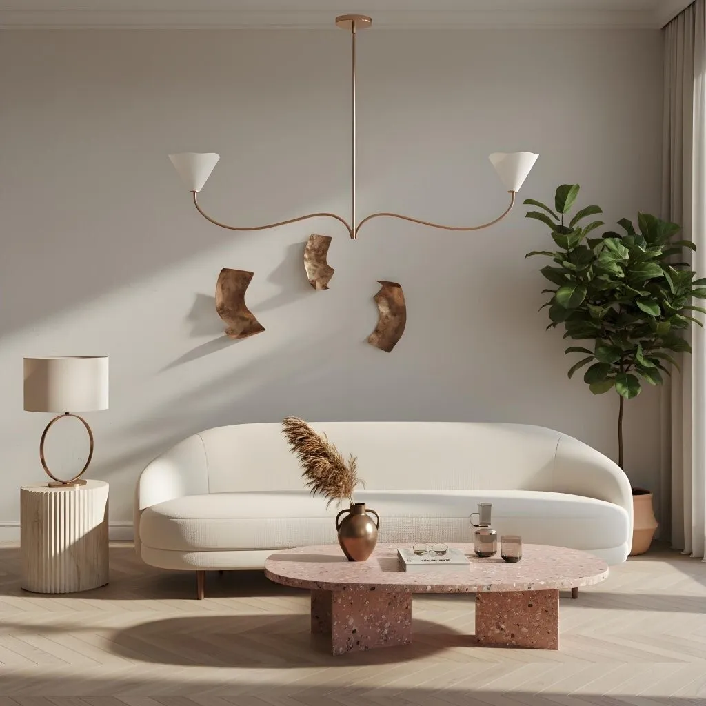 Kysara Linear Chandelier - Curved Lamp Arms and Fabric Shades are Suitable for Living Rooms KL1637