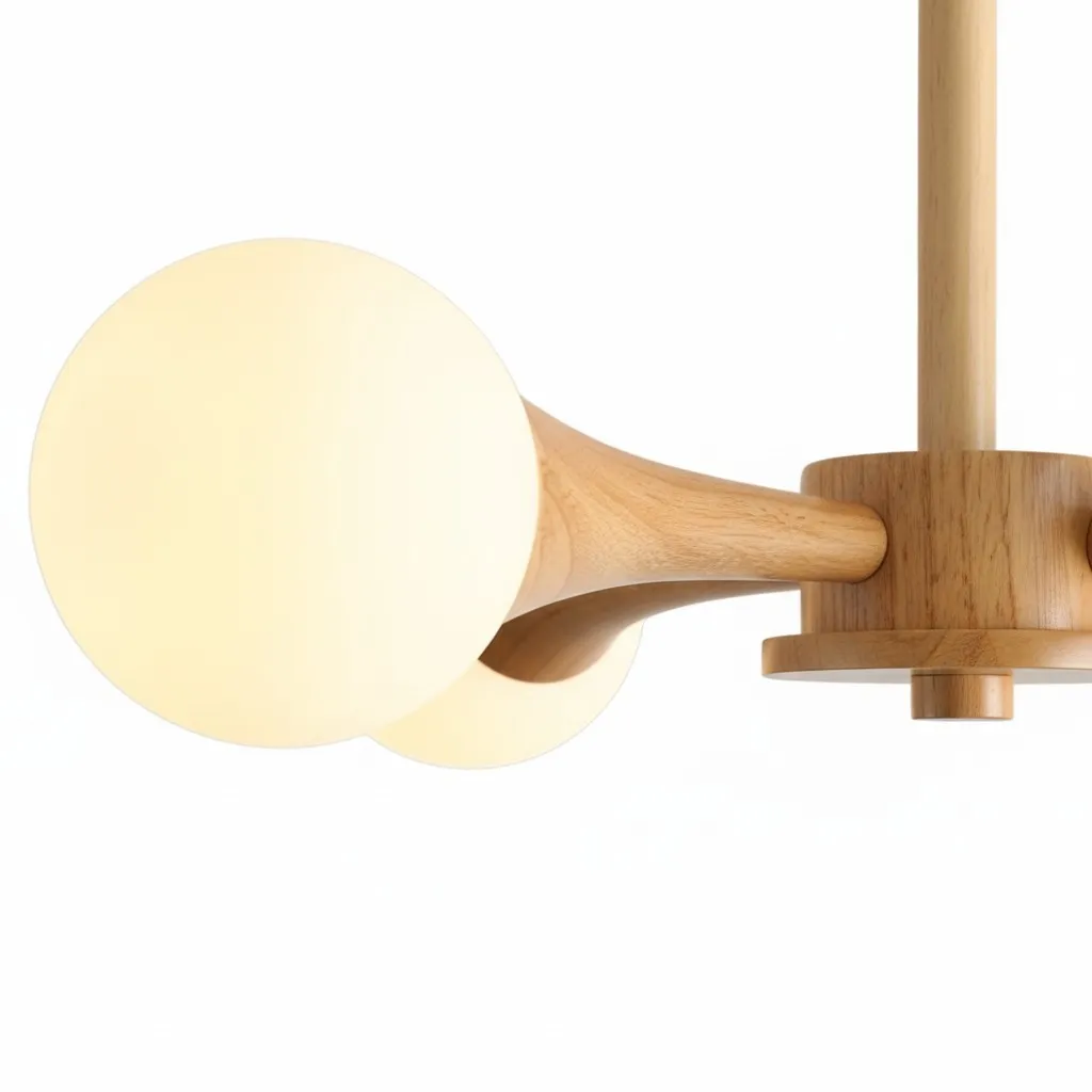 Novalune Multi-Light Glass Globe Chandelier with Wood Frame - Japanese Zen Style for Living Room KL2307
