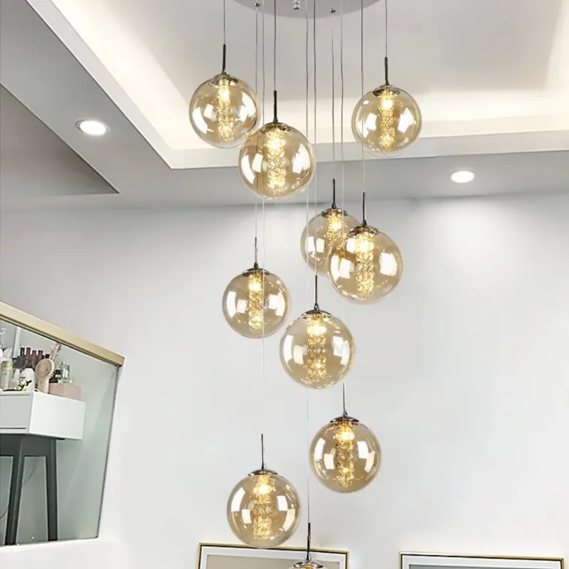 10 Glass Ball Staircase Chandelier