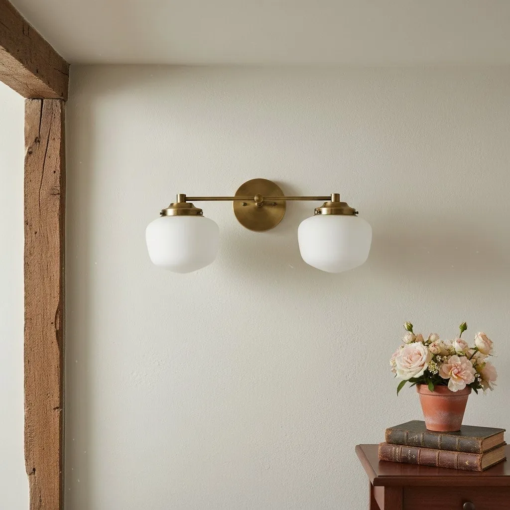 Opalume Glass Art Deco Vanity Light - Bathroom Wall Sconce with White Glass Shades KL1403