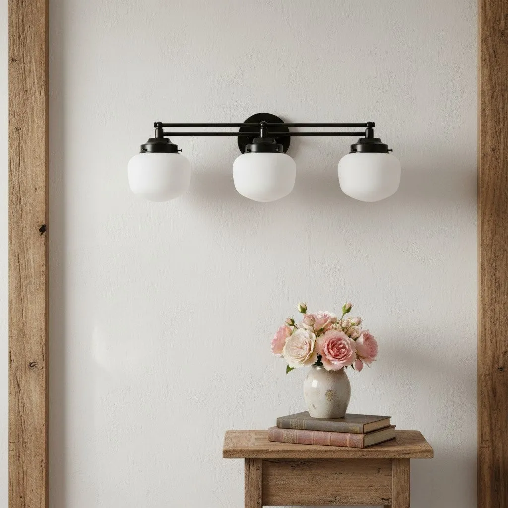 Opalume Glass Art Deco Vanity Light - Bathroom Wall Sconce with White Glass Shades KL1403