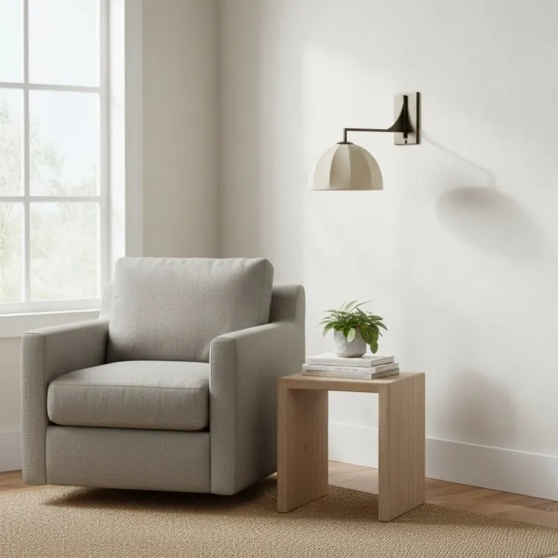 Lumarys Swing-Arm Sconce - Sculptural Linen Shade Wall Lamp in Organic Style for Living or Bedroom KL1624