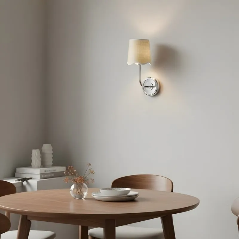 Glissum Elegant Linen Shade Wall Lamp - Brass or Chrome Finish Sconce for Bedroom Decor KL2085