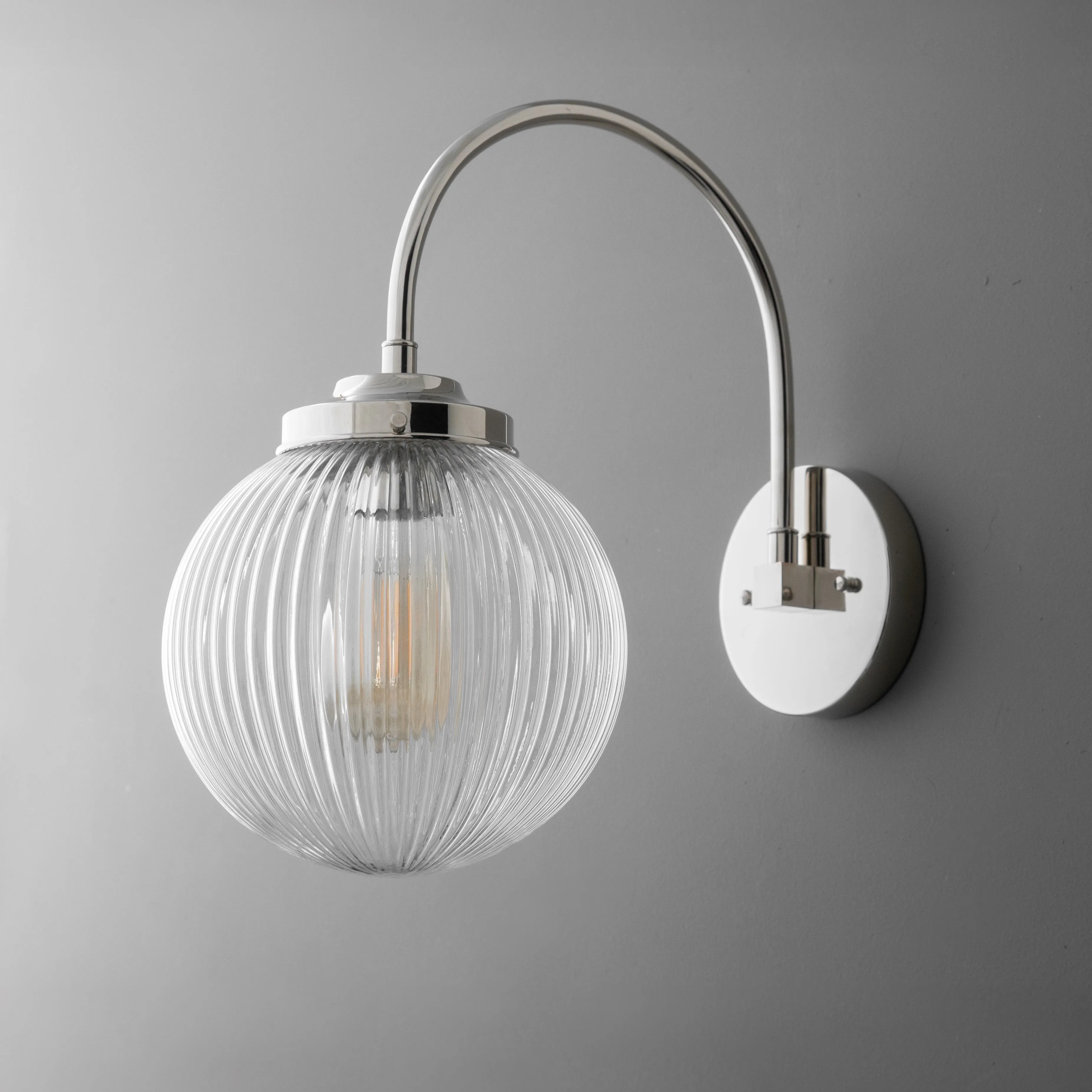 Glorica Glass Aged Brass Wall Sconce - Ribbed Glass Shade Industrial Style Lighting KL1518