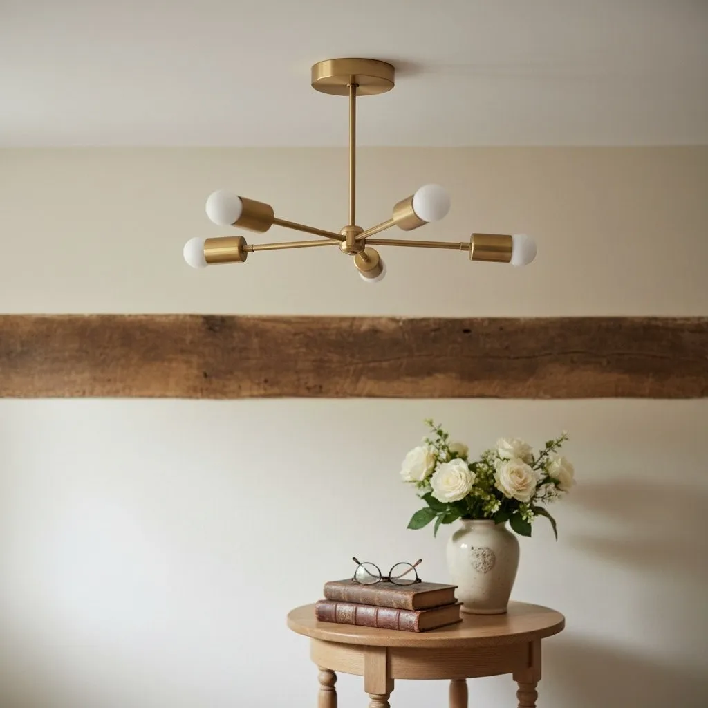Mobilux Line Mid Century Gold Sputnik Chandelier - Geometric Brass Fixture KL1418