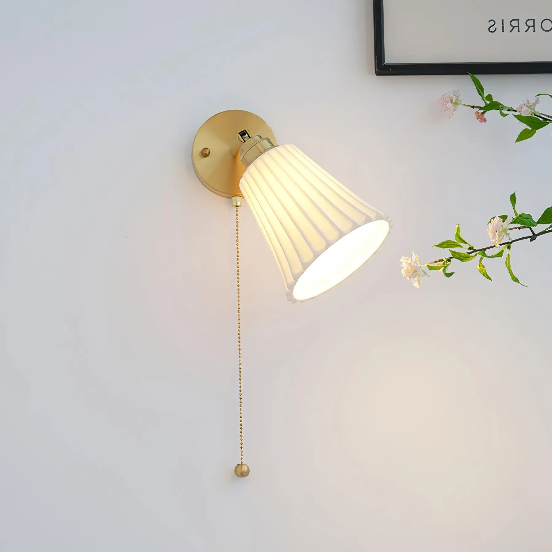 Modern Pull Cord Metal Ceramics Indoor Wall Lamp for Bedroom KL717