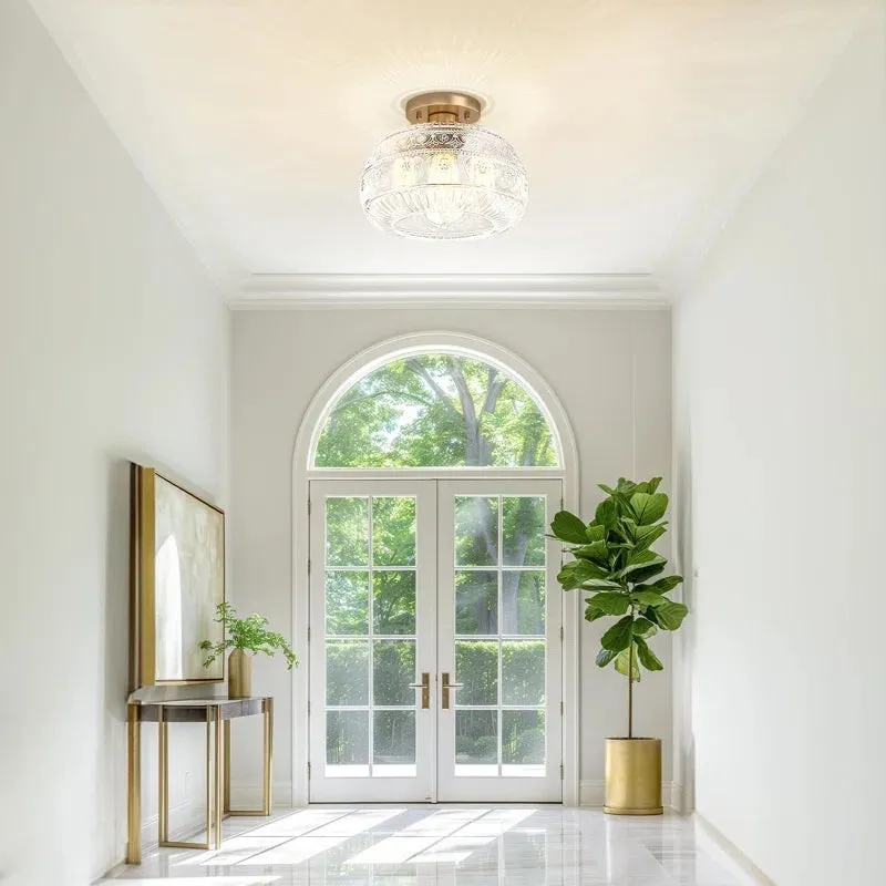 Lurex Engraved Glass Ceiling Light - Classic Floral Semi Flush Mount for Interior KL830