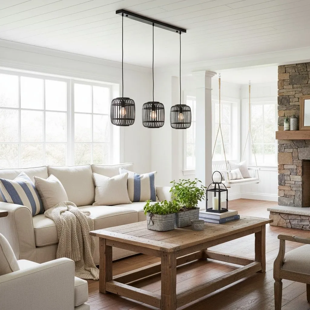 Yumeko Adjustable Bamboo Pendant Lamp - Natural Cage Pendant Light Perfect for Living & Dining Rooms KL1954