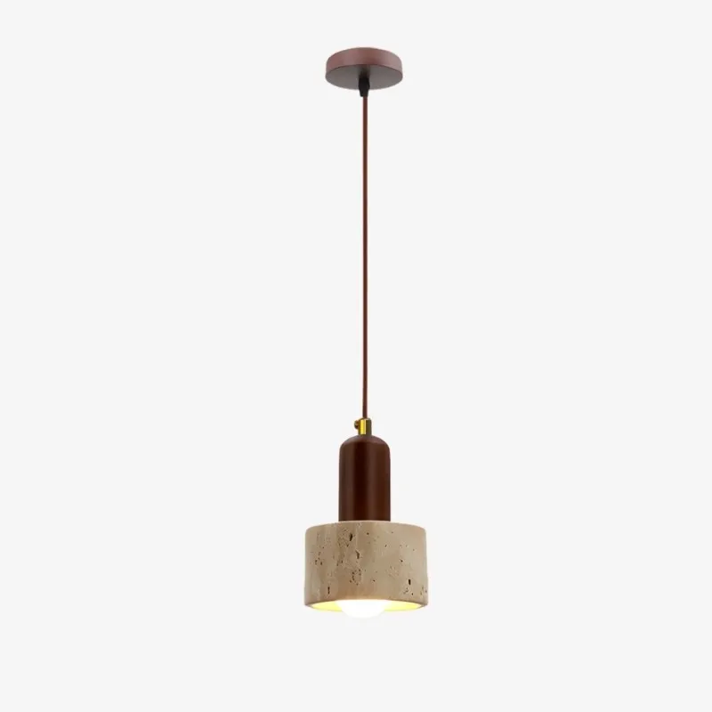 WabiLum Minimalist Japanese Travertine Wood Pendant Light - Elegant Home Lighting for Bedroom KL2241