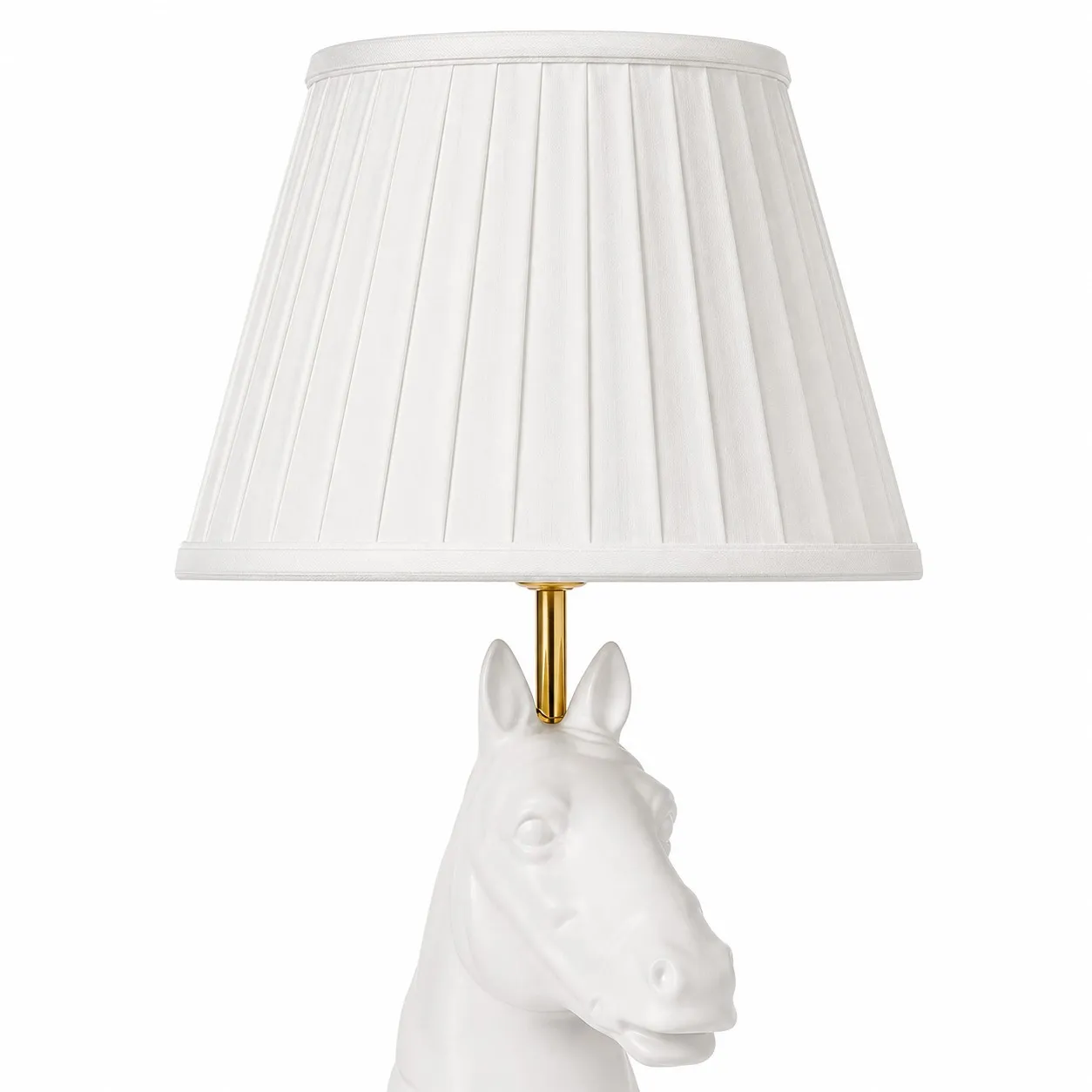 Close detail of fabric shade and lamp neck