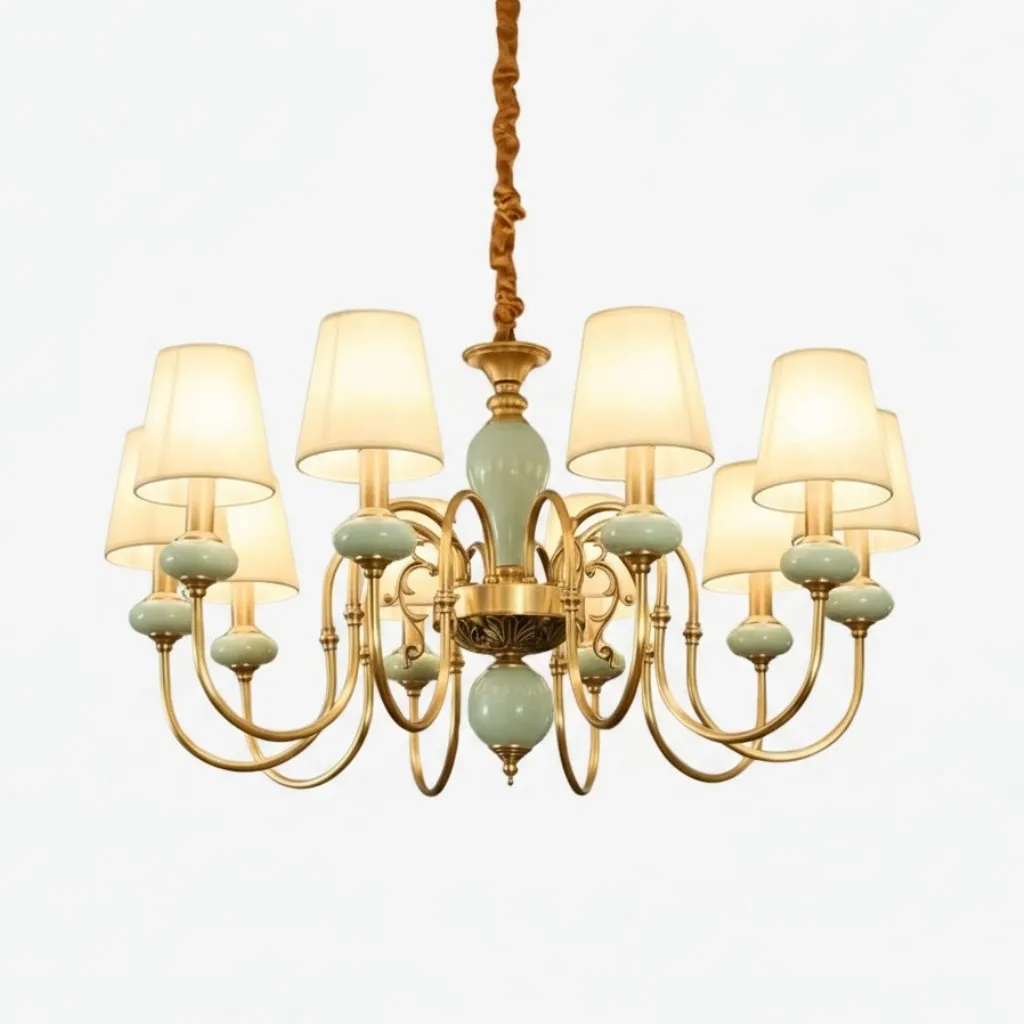 Altoris Branch Chandelier with Fabric Shades - Brass Ceramic Chandelier for Living Room KL2290