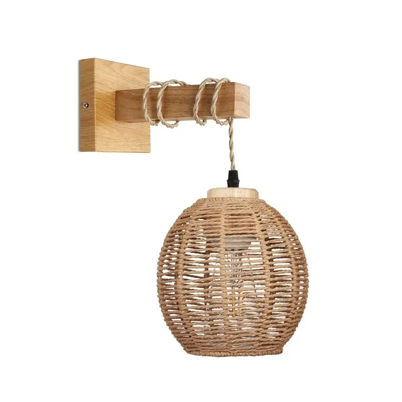 Japanese Retro Natural Woven Rattan Wall Lamp KL08
