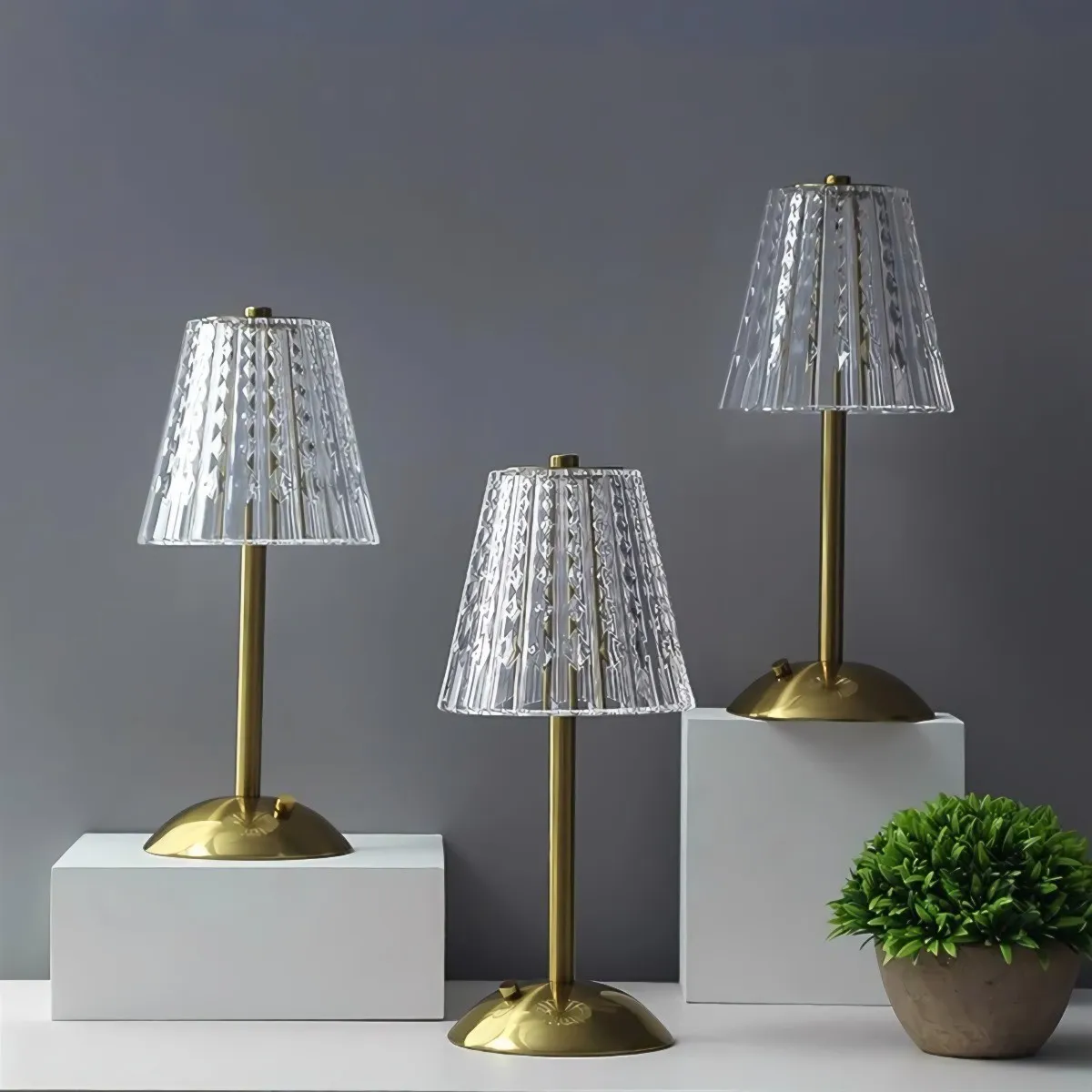 Brass Crystal Cordless Bedside Table Lamp KL72
