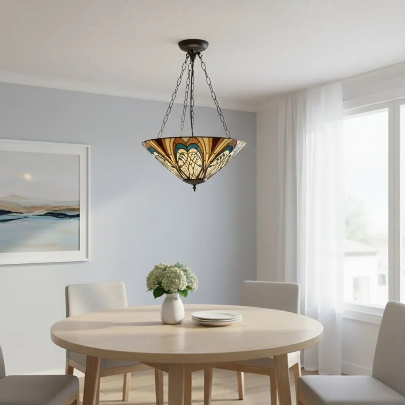 TF Hector Ceiling Light - Handcrafted Stained Glass Design Semi‑Flush or Pendant Fixture for Home KL1974