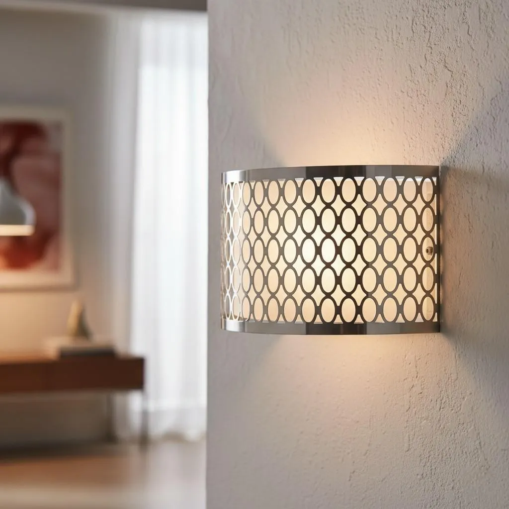 Liorin Fretwork Wall Light - Modern Curved Metal and Fabric Shade Sconce for Hallway or Bedroom KL1949