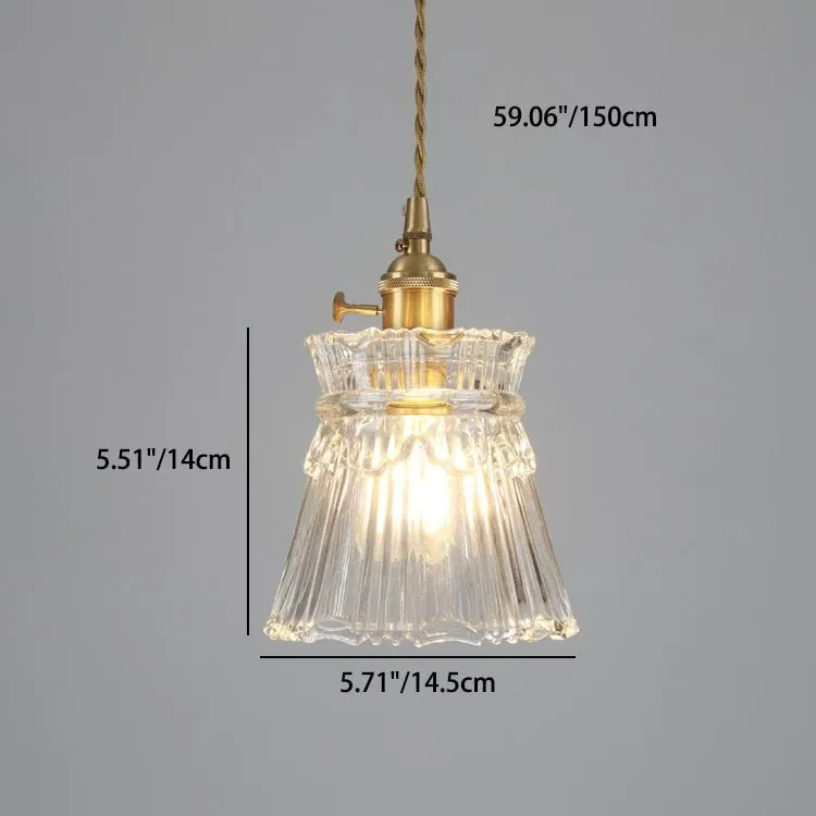 Traditional Japanese Brass Walnut Glass Ceramic Cylinder Conic Flower Bowl 1-Light Pendant Light For Dining Room KL1245