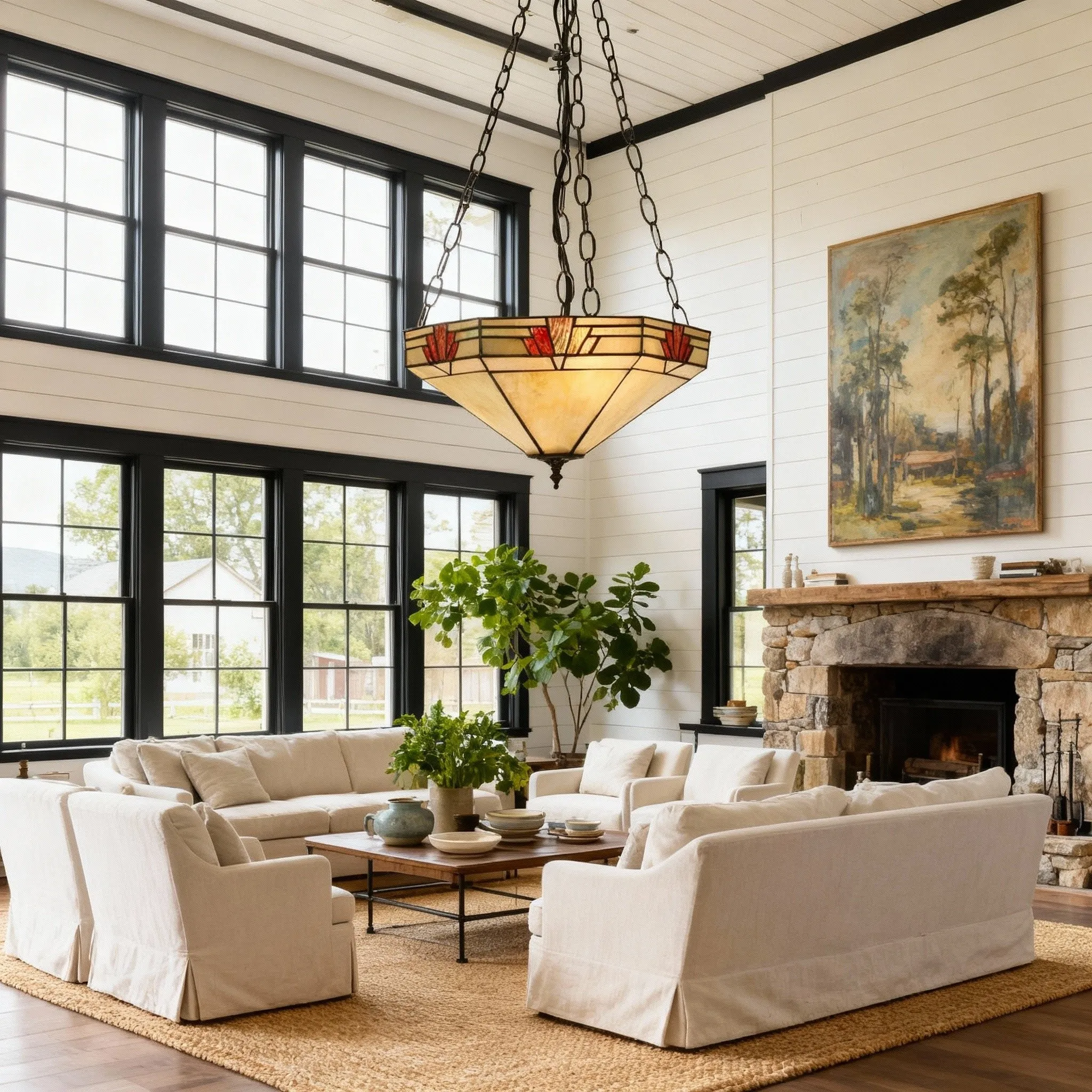 TF Nevada Inverted Glass Pendant Light - Tiffany Artisan Pendant Lamp for Dining Room KL1801