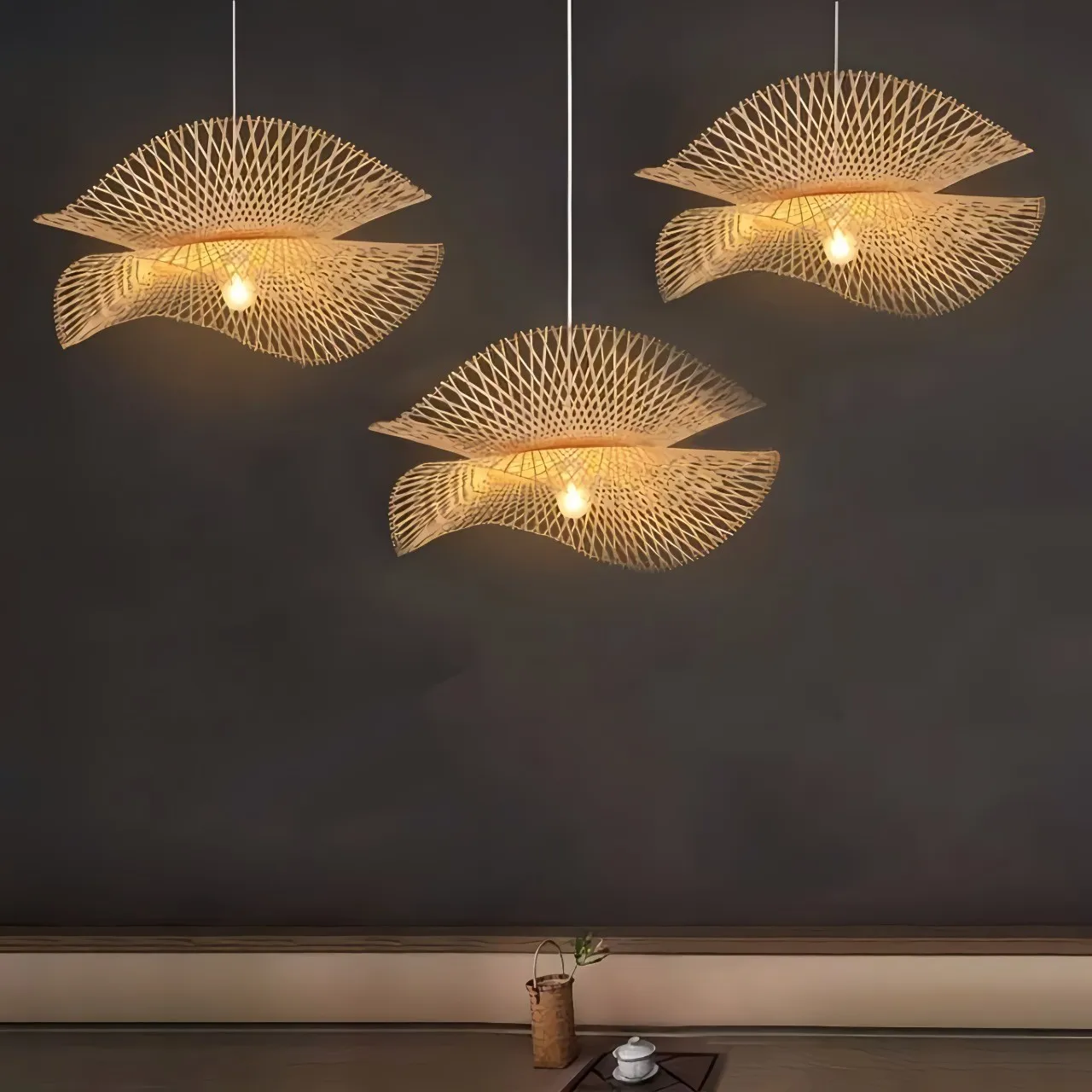 Bamboo Woven Lotus Pendant Light