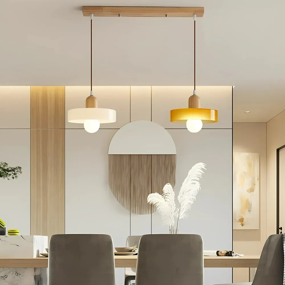 Modern Nordic Disc Orb Glass Wood Pendant Light KL884