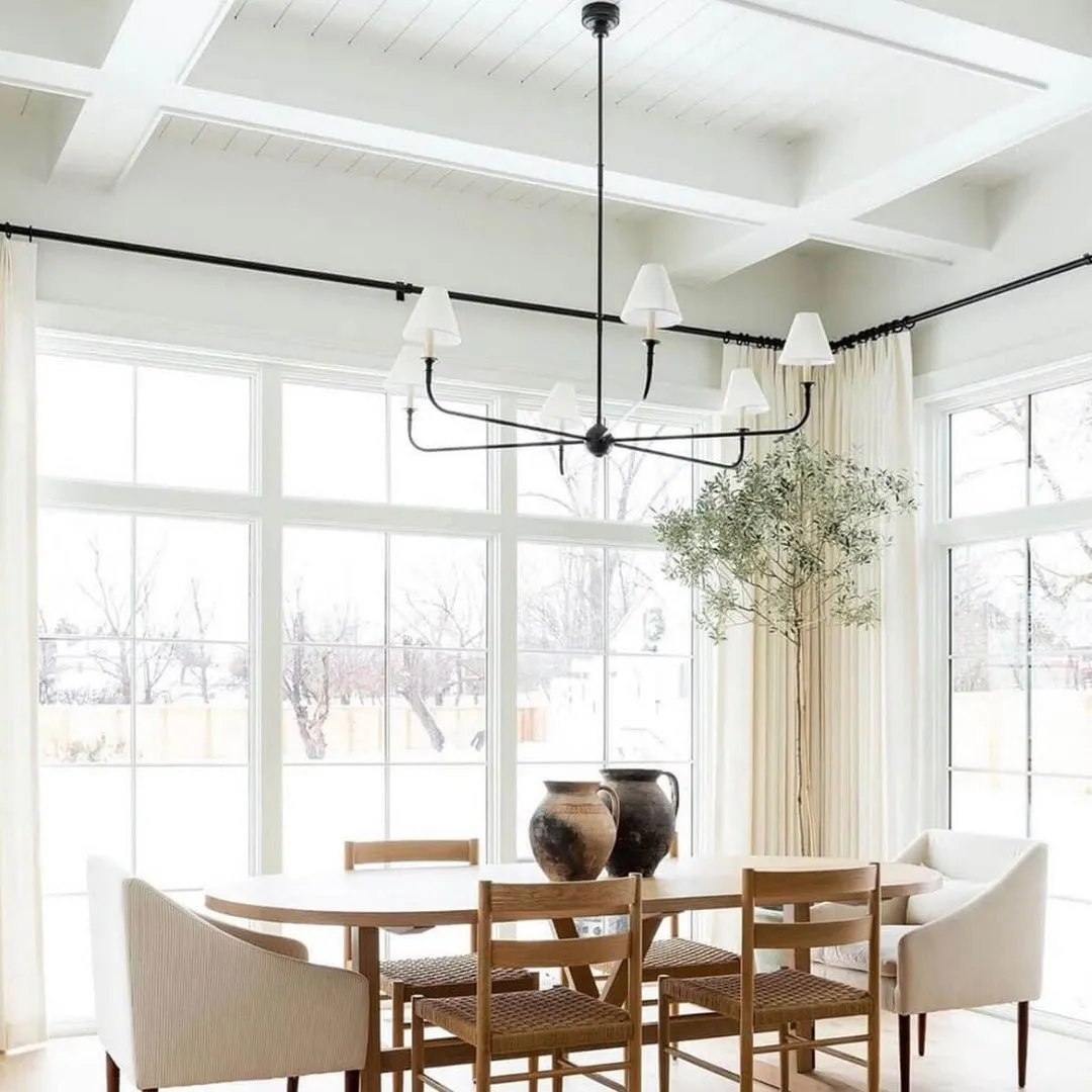 Modern Industrial Metal Chandelier – Luxury Linen Shade Design for Dining or Living Room KL1218