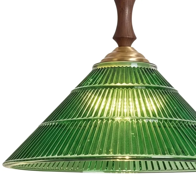 Elunaris Vintage Trumpet Shape Pendant Light with Green Glass Shade for Dining Room KL2256