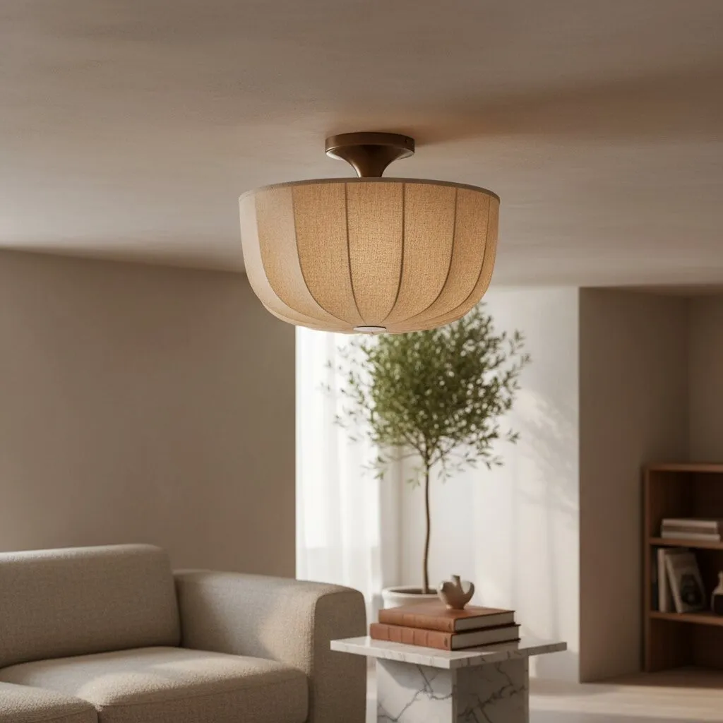 Loomis Textured Linen Flush Mount Ceiling Light - Japandi Style Lighting for Living Room KL2041