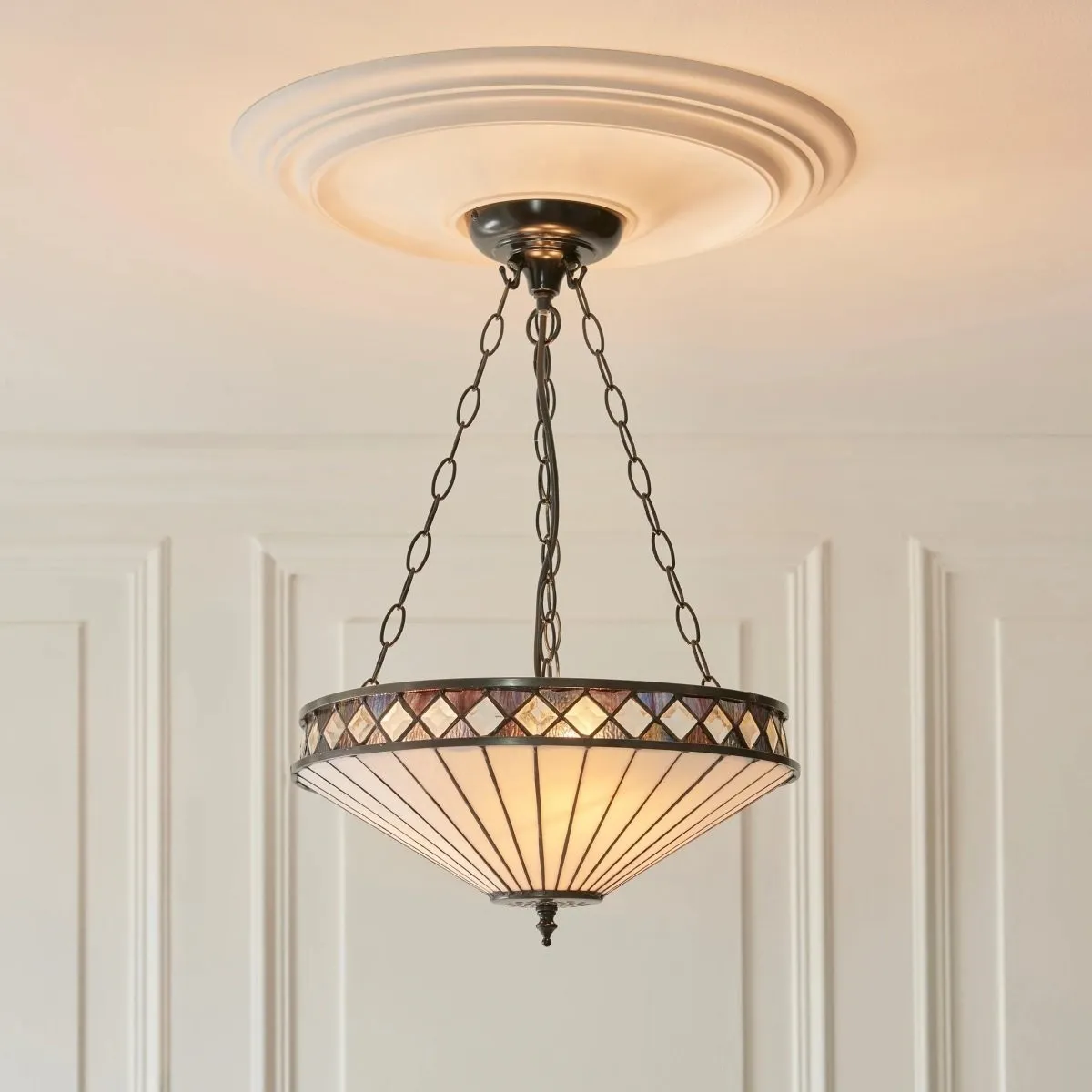 TF Fargo Stained Glass Pendant Light - Tiffany Style Inverted Pendant Lamp for Kitchen KL1934