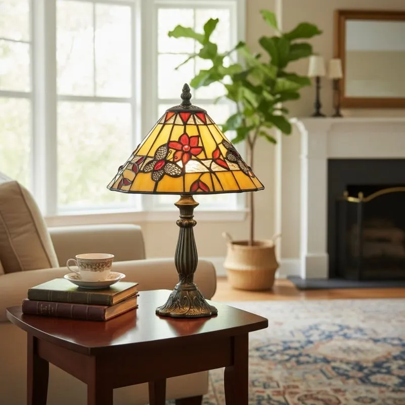TF Butterfly Table Lamp - Hand-Cut Stained Glass Shade Table Light for Living Room and Bedroom KL1807